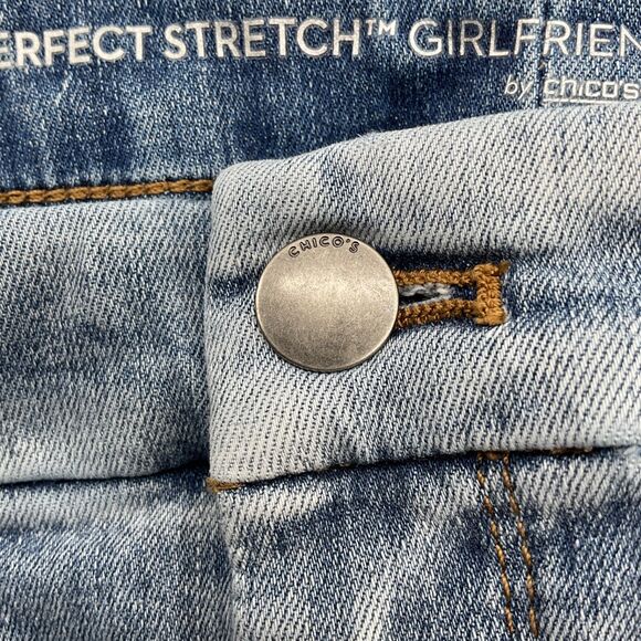Chico's Perfect Stretch Girlfriend Slim Ankle Jeans Size 2.5R Embellished Split - Picture 12 of 14